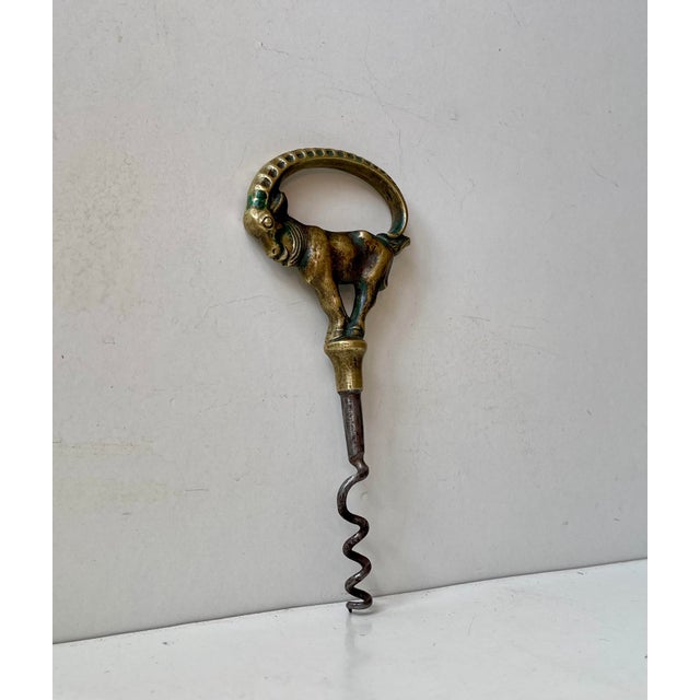Gold Art Deco Brass Corkscrew with Ibex from Einar Dragsted, 1920s For Sale - Image 8 of 8