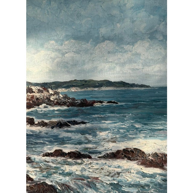Vintage Framed Oil on Canvas Painting - Portland Head Lighthouse, Maine Rocky Coastline Seascape Signed For Sale - Image 4 of 12