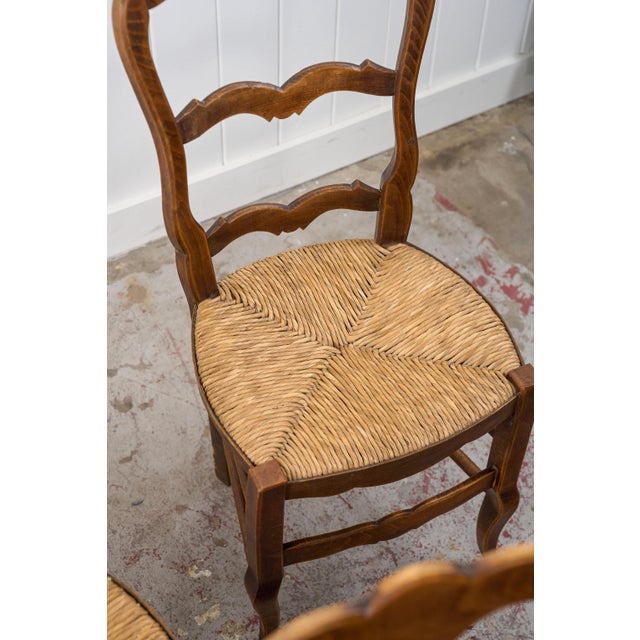 Wood Set of 6 | Antique French Rush Ladder Back Chairs For Sale - Image 7 of 12