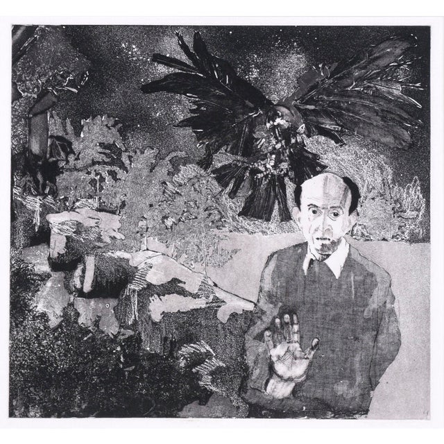 Contemporary Crow and Man - Abstracted Etching in Ink on Paper by Claudette McElroy For Sale - Image 3 of 11