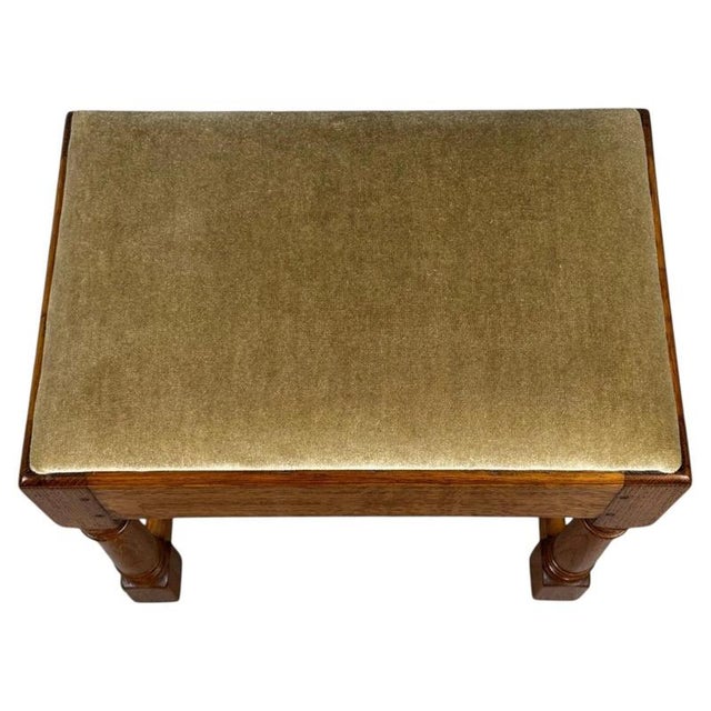 Brown Antique English Oak Writing Table with Matching Stool, 1900s, Set of 2 For Sale - Image 8 of 18