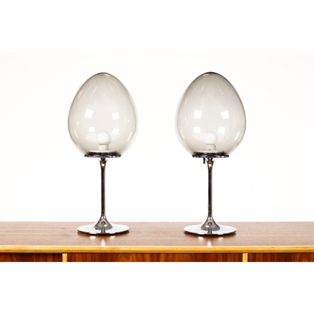 Mid-Century Modern Vintage Mid-Century Modern Bill Curry Chrome Smoked GlassTable Lamps - a Pair For Sale - Image 3 of 5