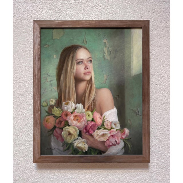 Early 21st Century The Light Always Shines Through by Kelly Birkenruth | Oil on Panel Portrait of a woman with flowers For Sale - Image 5 of 5