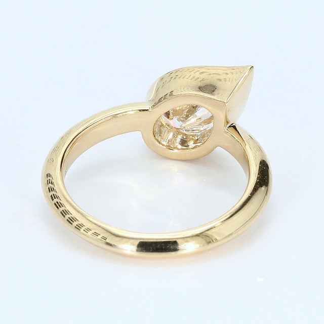 14k Yellow Gold and Tilted Lab Grown Pear-Shape Diamond Ring, Size 5 For Sale - Image 4 of 4