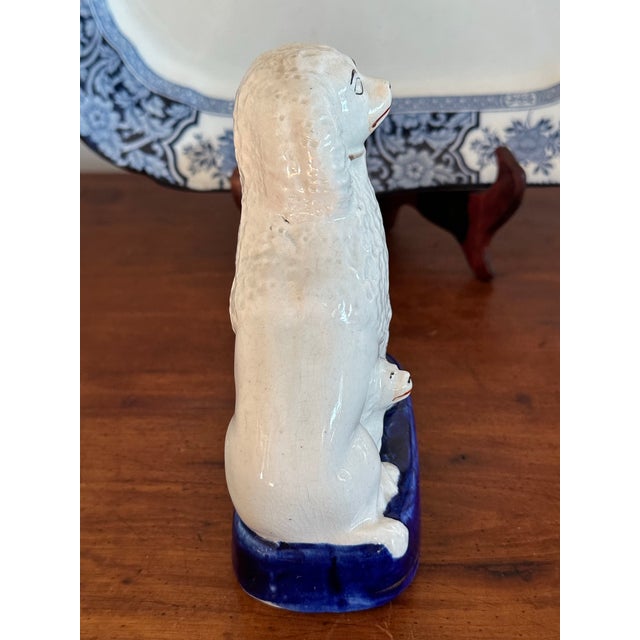 Blue Antique Staffordshire Poodle With Puppies Dog Figurine With Pups For Sale - Image 8 of 9