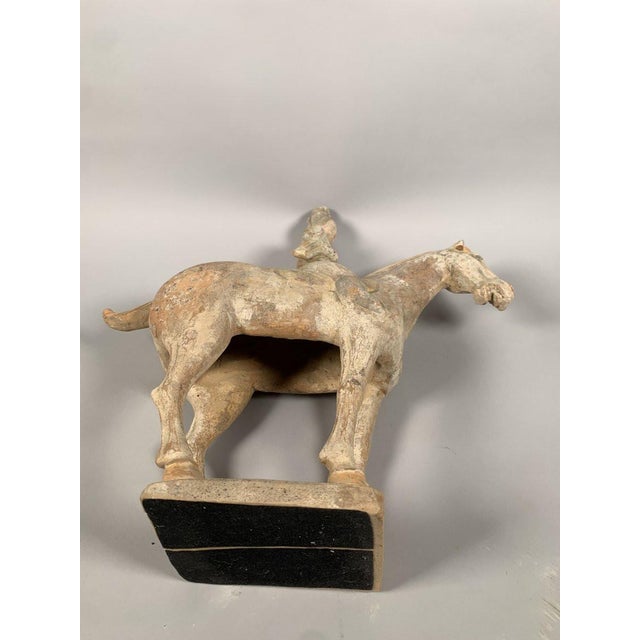 Terracotta Sculpture of a Horseman, Han Dynasty, 206 BC - 220 AD, Mingqi, China For Sale - Image 9 of 12