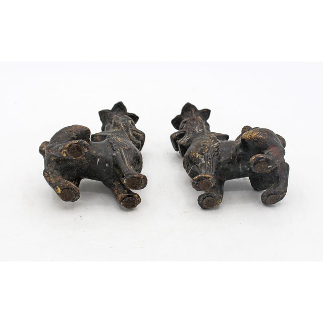 Late 19th Century Late 19th Century Pair of Bronze Burmese Chinthe Temple Guardian Lions For Sale - Image 5 of 6