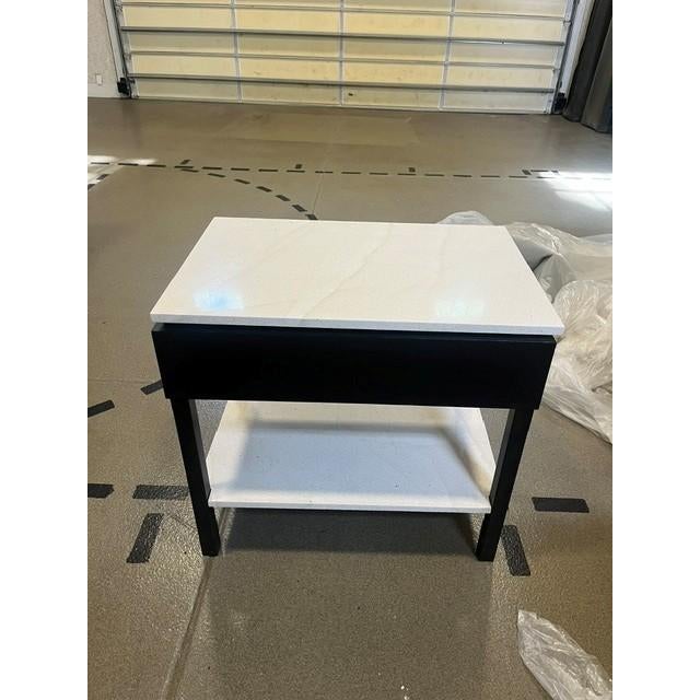 Custom Oak Espresso Nightstands With Limestone Top & Shelf – Modern Organic Bedside Tables For Sale - Image 4 of 10