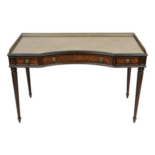 Late 20th Century Maitland Smith Mahogany Regency Style 3 Drawer Writing Desk W/ Brass Gallery For Sale