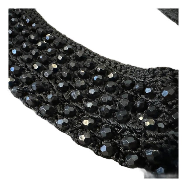 1930s Woven Jet-Black Faceted Crystals Italian Multi-Strand Necklace For Sale
