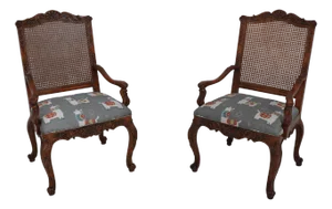 Pair of Lineage French Louis XV Cane Back Open Fauteuil Armchairs
