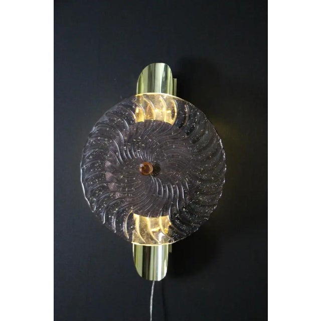 Large Disc-Shaped Wall Lights in Light Purple and Golden Murano Glass, 2000, Set of 2 For Sale - Image 6 of 16