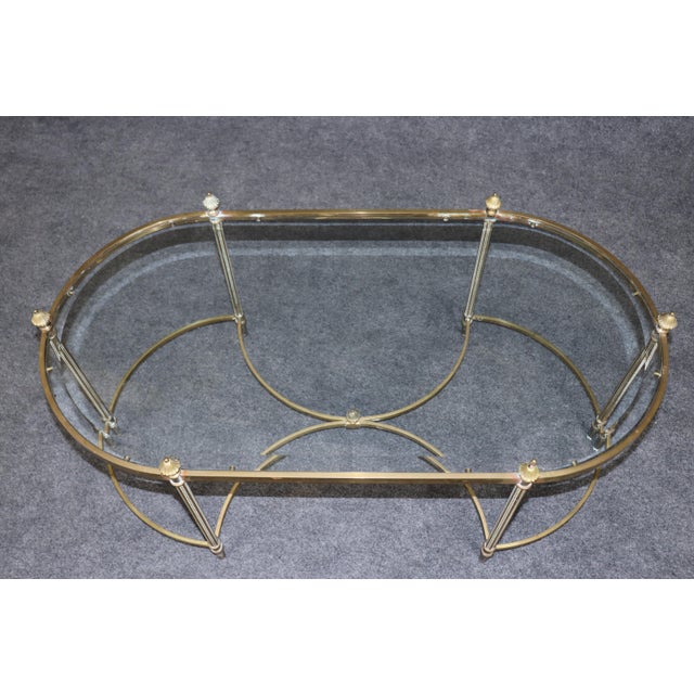 Maison Jansen Oval Brass French Maison Jansen Style Pineapple Finial Directoire Coffee Table For Sale - Image 4 of 9