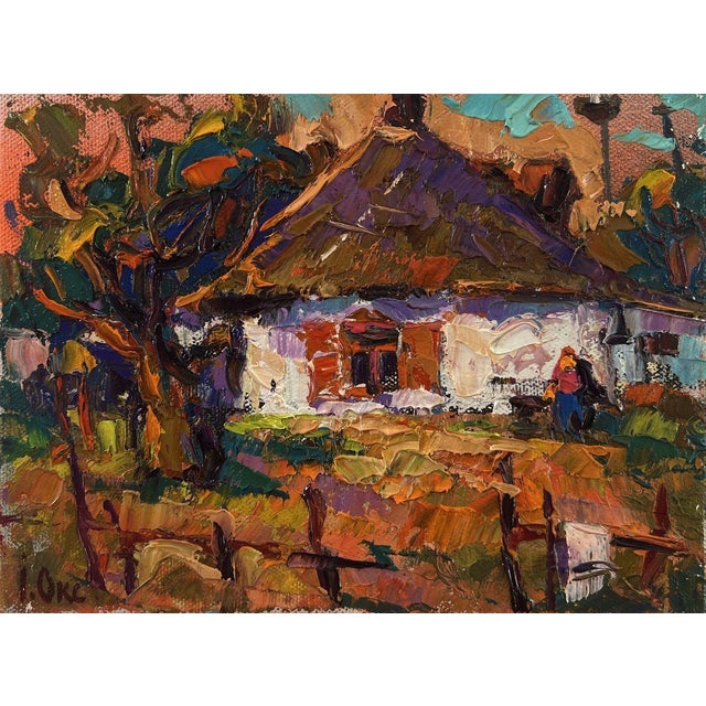 Oil Painting Evening in the Yard Oksana Ivanyuk For Sale