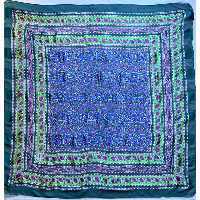 Yves Saint Laurent silk voile scarf with mosaic design, 1980 This large scarf with stylized floral prints is very...
