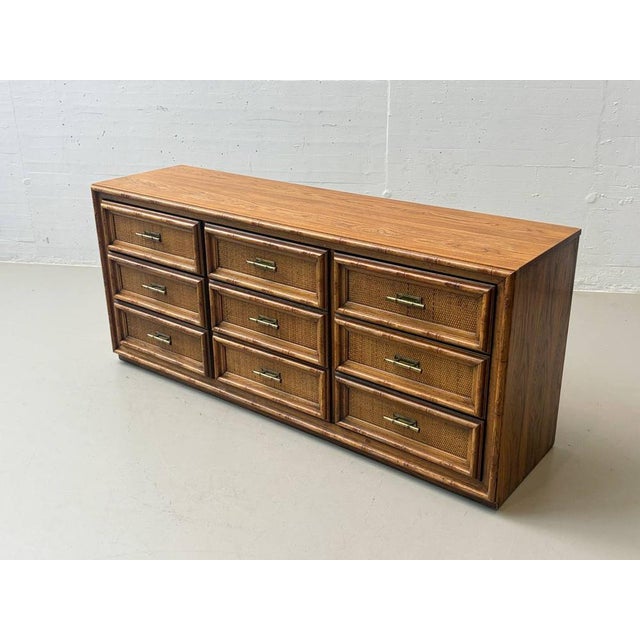 Vintage Sideboard with Rattan Fronts and Brass Handles, Italy, 1970s For Sale - Image 12 of 16