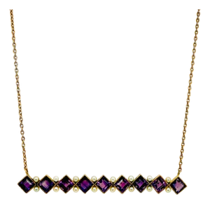 Late 19th Century Victorian 14k Gold Amethyst and Seed Pearl Necklace