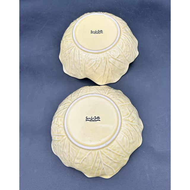 Mid-Century Modern Vintage MCM Bordallo Pinheiro Majolica Yellow Cabbage Soup Bowl Portugal 7 Inch - Set of 2 For Sale - Image 3 of 5
