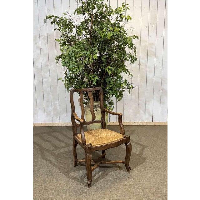Wood Louis XV Style Armchair in Beechwood with Straw Seat, 20th Century For Sale - Image 7 of 10