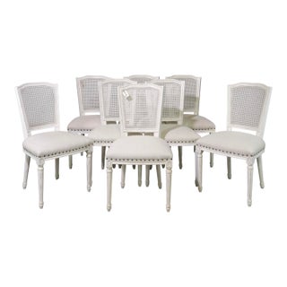 Set of 8 Louis XVI Style White Cane Back Dining Chairs For Sale