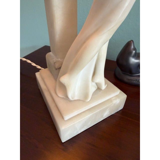 1930s Alabaster Carved Figural Table Lamp For Sale - Image 9 of 17