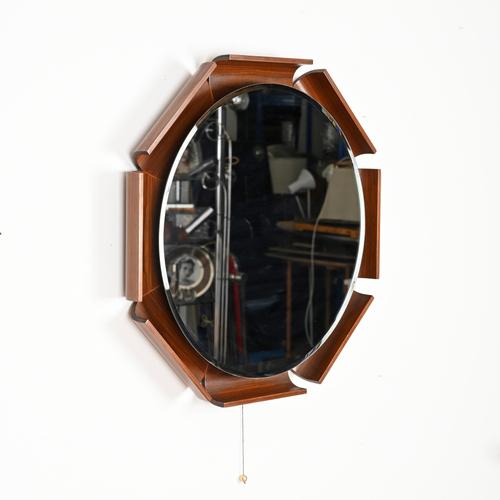 Italian Curved Teak Backlit Bevel Mirror by ISA Bergamo, 1968 For Sale - Image 13 of 14