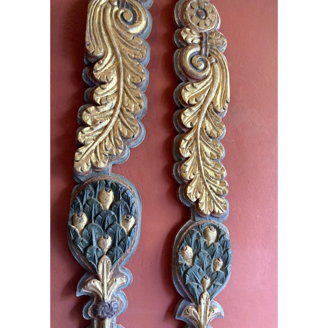 18th Century Antique Italian Polychrome Painted Handcarved Pilaster Friezes, Set of 2 For Sale - Image 13 of 18