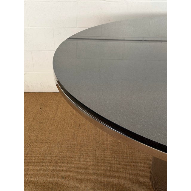 Metal 1970s Brueton Anello Black Granite and Stainless Steel Pedestal Round Dining Table For Sale - Image 7 of 12