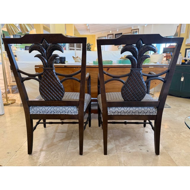 Late 20th Century Mark David Federal Style Carved Mahogany Pineapple Armchairs - A Pair For Sale In West Palm - Image 6 of 9