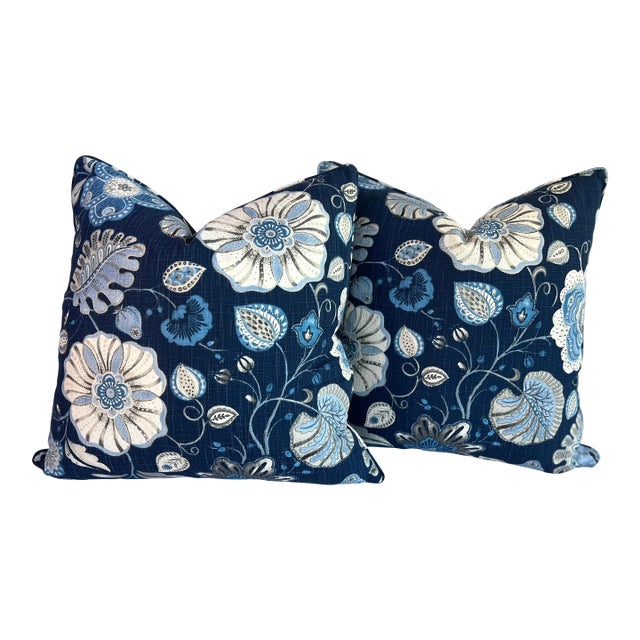 Early 21st Century Floral Linen Pillows- a Pair For Sale