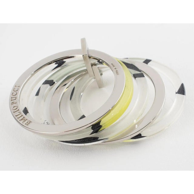 Transparent Emilio Pucci Stacked Silvered Spacer Bracelet Bangle with Lucite and Silk For Sale - Image 8 of 13
