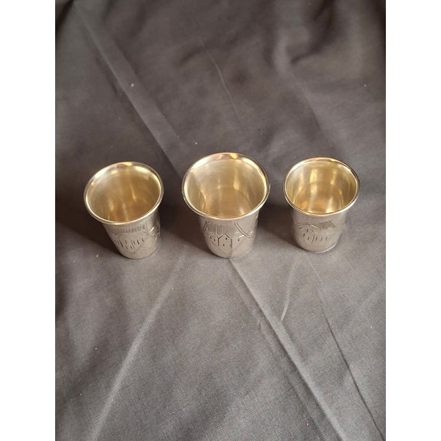Antique Transitional Russian 84 Silver Kiddush Cups Zakhoder Kiev 1890-1915 - Set of 3 For Sale - Image 9 of 11