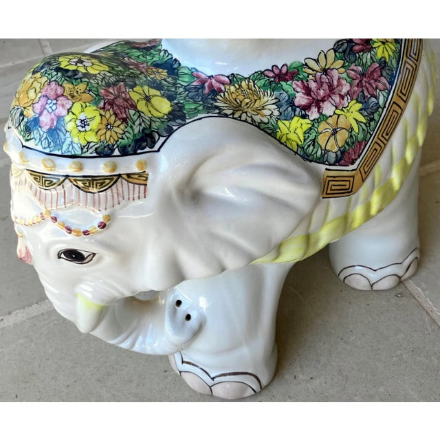 Whimsical Mid 20th-Century Highly Glazed Earthenware Elephant Garden Stool / Plant Stand For Sale - Image 15 of 18