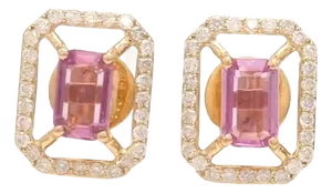 1.12 cts Natural pink sapphire and 0.38 cts diamond earrings in 14k gold
