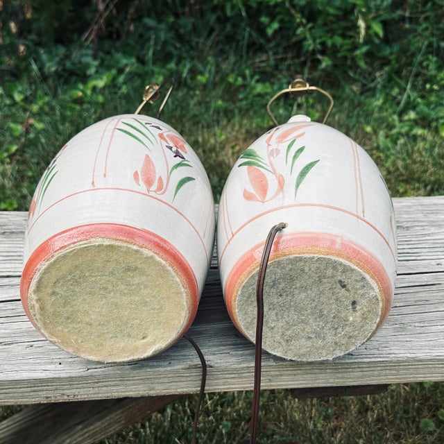 Ceramic Hand Painted Floral Stoneware Table Lamps by California Ceramic Designers Inc. - a Pair For Sale - Image 7 of 10