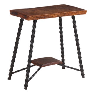 A French Brutalist Style Elm and Iron Console / Occasional Table, C. 1950. For Sale