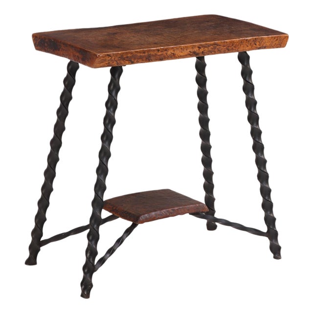 A French Brutalist Style Elm and Iron Console / Occasional Table, C. 1950. For Sale