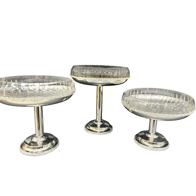 Silver-Plated Pedestal Trio, Set of 3 For Sale - Image 4 of 8