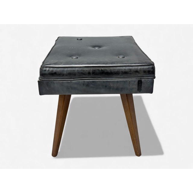 Danish Modern, Black Leatherette, Stained Wood, Footstool, Denmark, 1950s For Sale In New York - Image 6 of 6