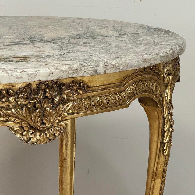 19th Century French Louis XVI Gilded Marble Top Oval Center Table For Sale - Image 14 of 18
