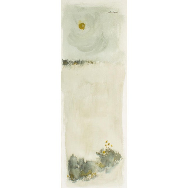 A 1964 watercolor landscape painting by the American artist James VerDoorn. This piece features an abstracted landscape in...