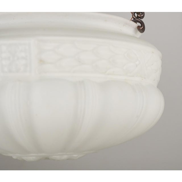 Mid 20th Century Restored White Fluted Glass Bowl Brass Chain Pendant Light For Sale - Image 4 of 11