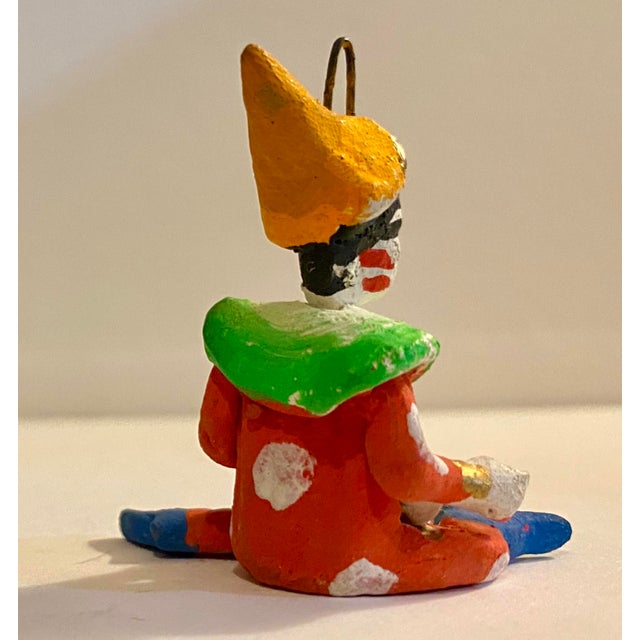 Figurative Tiny <2 Inch Colorful Plaster Clown Playing a Concertina! Delicate, Italian Ornament For Sale - Image 3 of 5