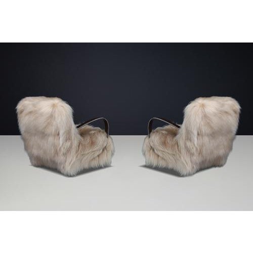 Wood Lounge Chairs in Icelandic Sheepskin from Jindřich Halabala, 1940s, Set of 2 For Sale - Image 7 of 18