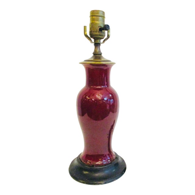 Antique 1910s Chinese Oxblood Baluster Vase Lamp For Sale