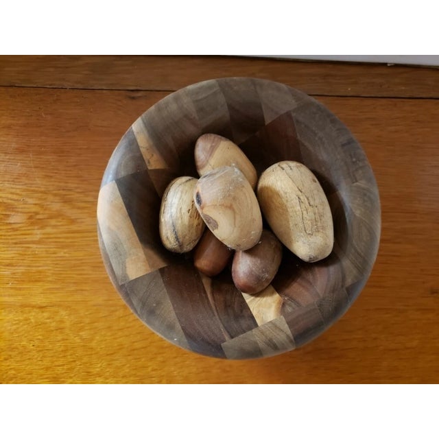 Mid 20th Century Handmade Short Wooden Pedestal Bowl With Six Wooden Eggs For Sale - Image 5 of 7