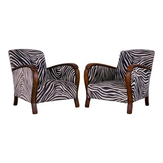 1950s French Art Deco Bridge Arms Club Chairs W/ Zebra Velvet - a Pair For Sale