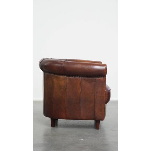 Dark Cognac Sheepskin Club Armchair For Sale - Image 3 of 15