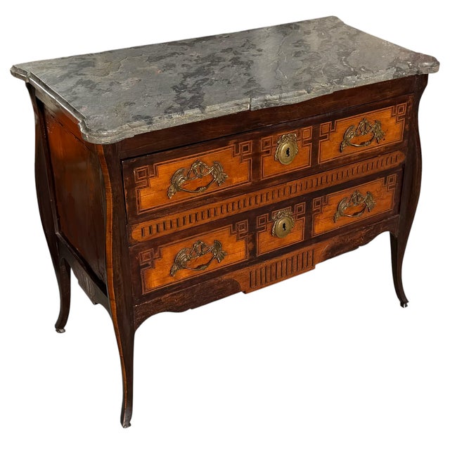 Antique 18th C Swedish Marble Top Fruitwood Chest of Drawers Commode.