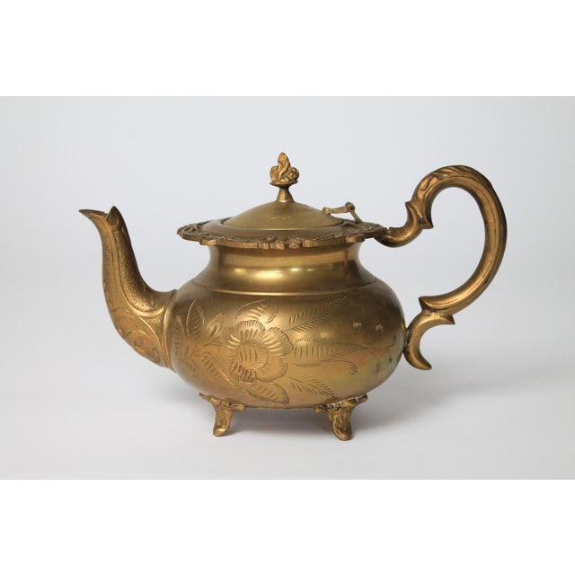 Vintage Middle Eastern Etched Brass Teapot For Sale In Milwaukee - Image 6 of 14